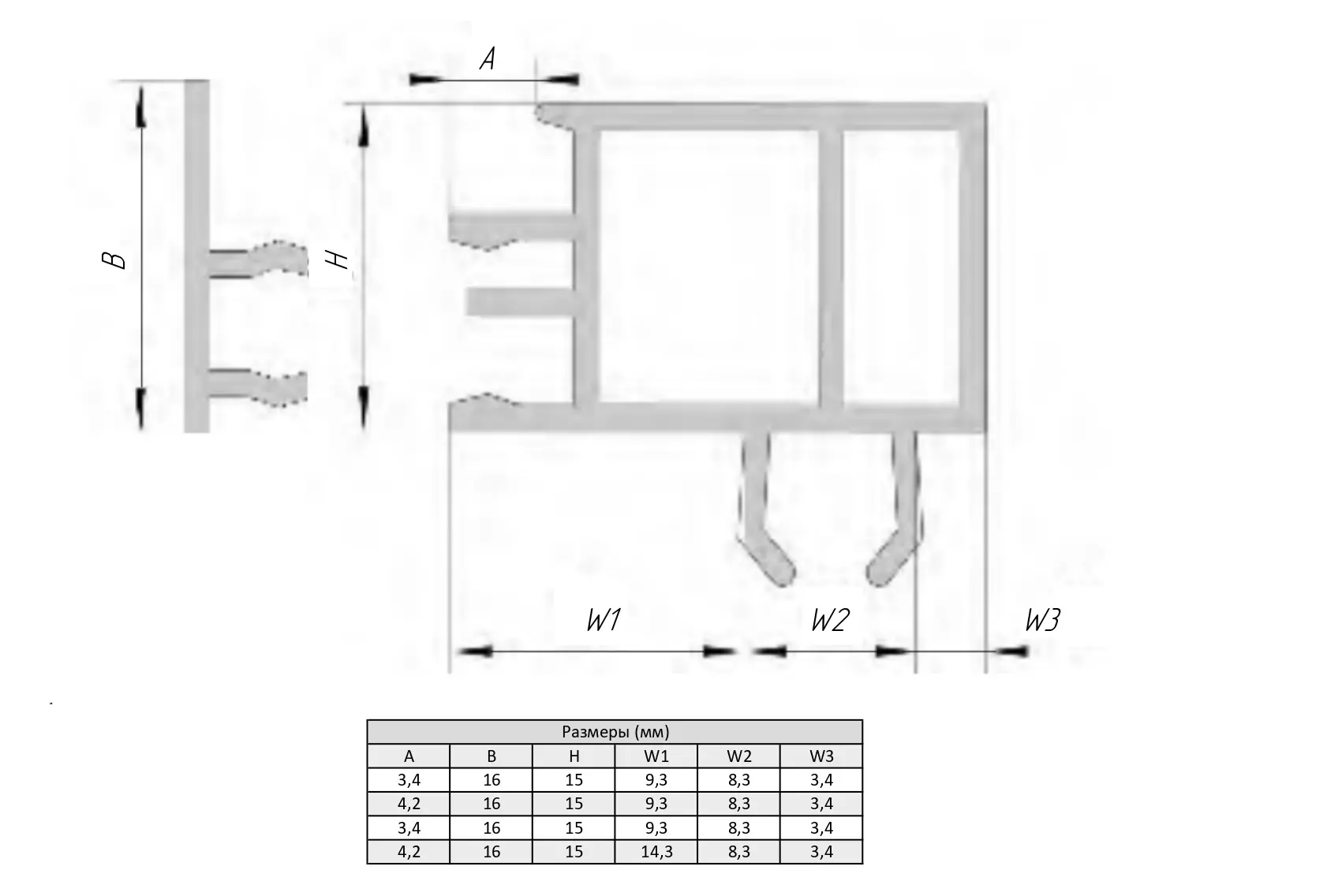 Зажимной профиль для установки пластин и стекол толщиной 5 мм в алюминиевый профиль, паз 8, ALF-CP-I30-5
