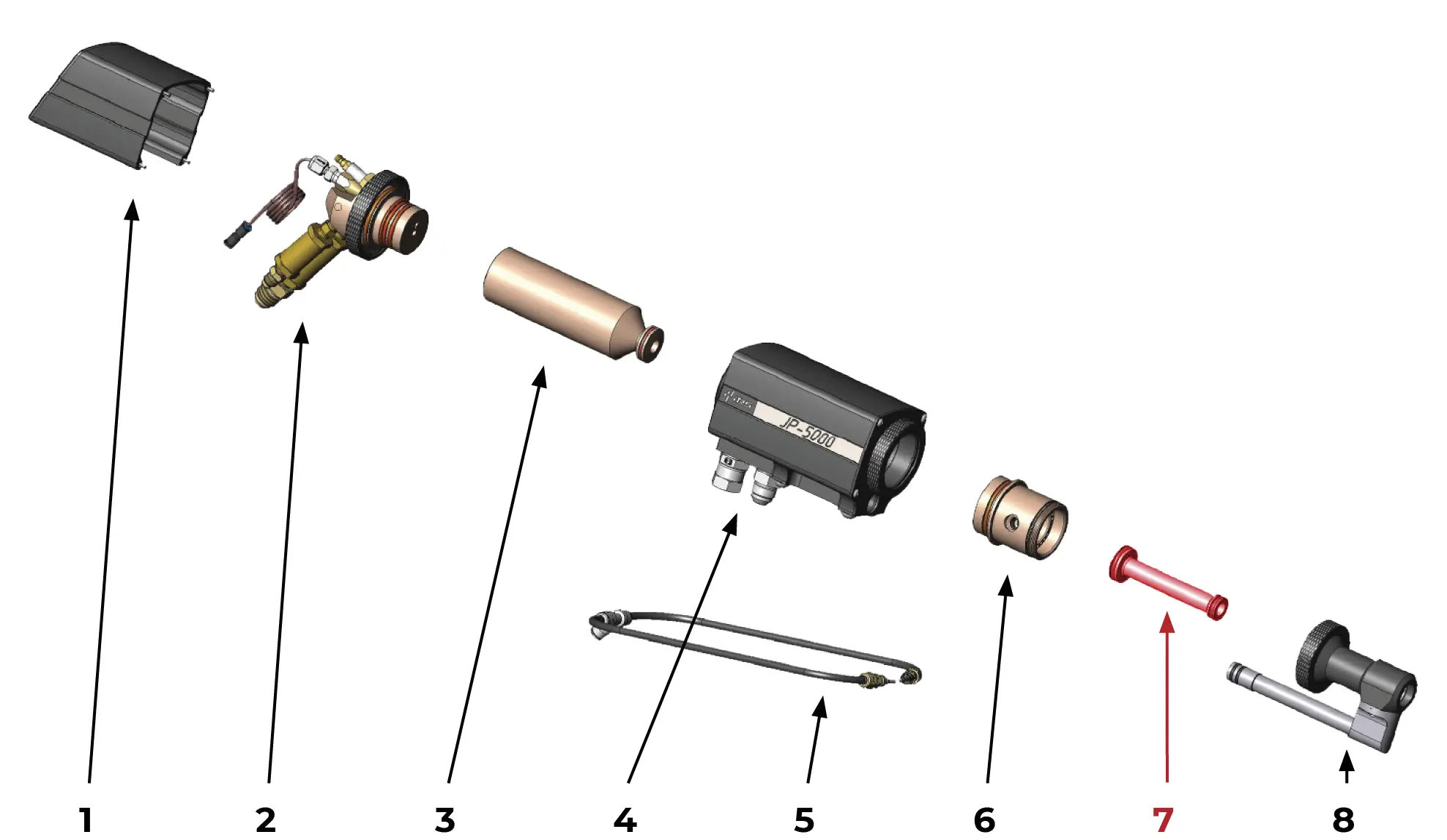 IRS-00100825 JP-5000 Ствол 8 дюймов с кольцами на Взрыв-схеме горелки JP 5000