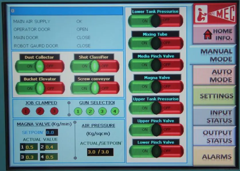 Панель оператора дробеструйной установки