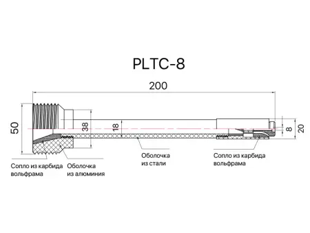 Сопло пескоструйное трубное 360° SandBlue PLTC-8, карбид вольфрама, 5х200