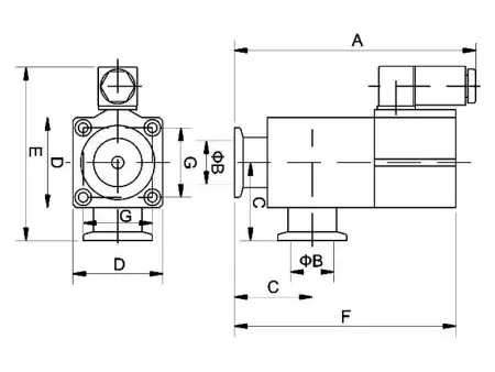 Клапан вакуумный угловой  GDQ-J50 KF50 Пневматический уплотнение - Фторэластомерное материал - Алюминий