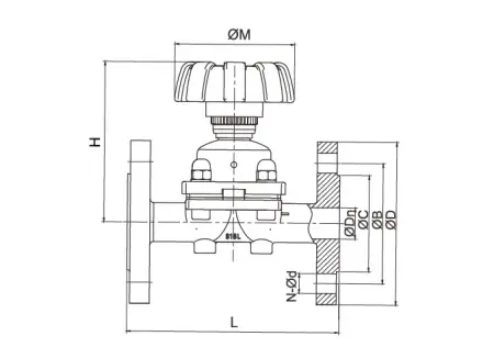 Фланцевый мембранный клапан
(размер DN100)
