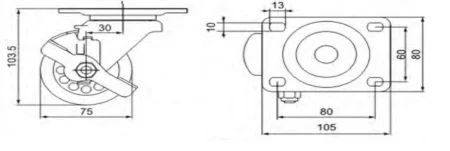 Колесо поворотное с большой грузоподъемонстью и дополнительной защитой D75 мм, с платформой, ALF-W-D75L