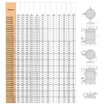 HT-PLN10012 Гидроцилиндр со стопорной гайкой 100 тонн, 300 мм