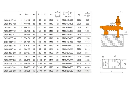 M-3035-150T14 Прихват регулируемый "крокодил" двухсторонний с рабочим винтом