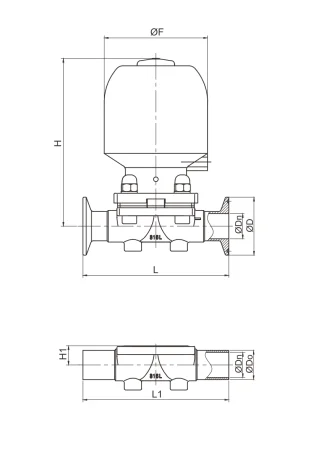 Пневматический мембранный клапан (привод из нержавеющей стали)
(Уплотнение 100, размер DN100 4")