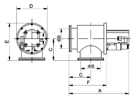 Клапан вакуумный угловой  GDQ-J63B ISO-K63 Пневматический уплотнение - Сильфонное материал - Нержавеющая сталь 304SS