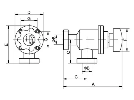 Клапан вакуумный   CD-J16B CF16 Ручной уплотнение - Сильфонное материал - Нержавеющая сталь 304SS