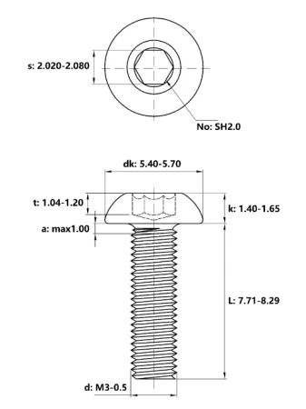 ISO 7380 M3x8 чертеж