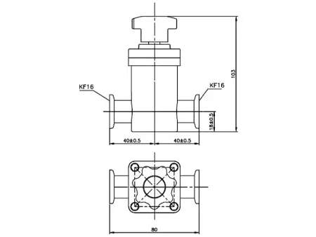 Клапан вакуумный прямоточный  GD-16B KF16 Ручной уплотнение - Сильфонное материал - Нержавеющая сталь 304SS