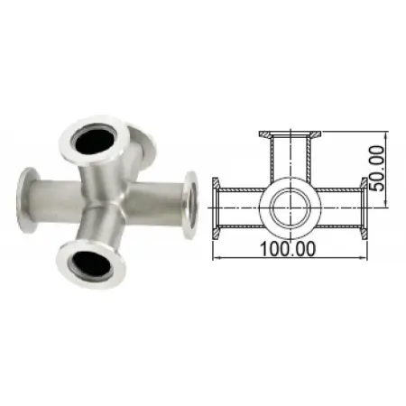 Пятерик с фланцами KF25 длиной 100 мм, нержавеющая сталь 304L