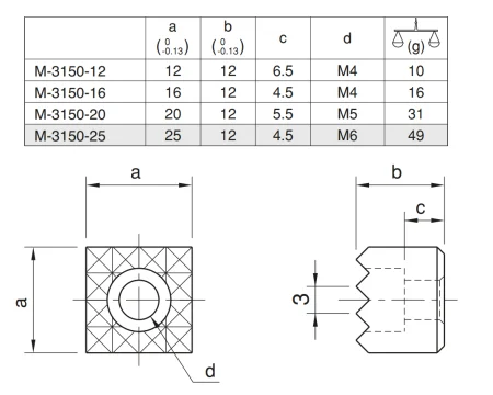 M-3150-20 Упор прямоугольный с рифлением