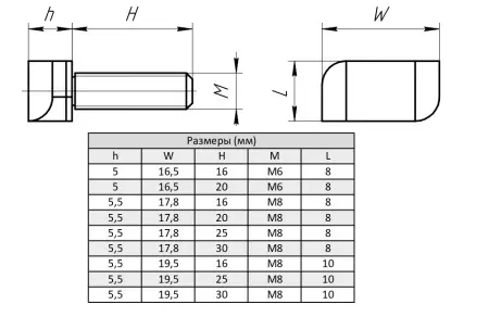 Т-Болт М8x16, паз 8, TB8М8-16