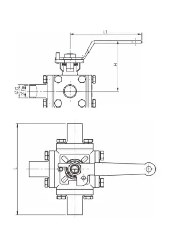 Санитарный четырехходовой шаровой кран(3A) (размер 3")