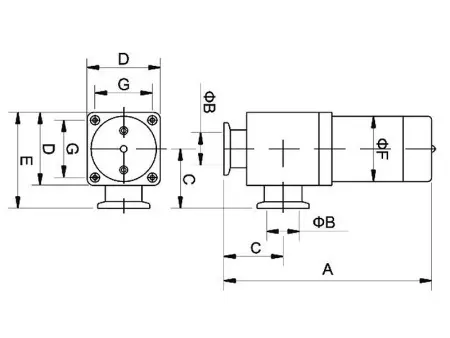 Клапан вакуумный угловой  GDC-J16 KF16 Электромагнитный уплотнение - Фторэластомерное материал - Алюминий