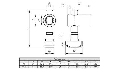 Быстрый соединитель встроенного типа для алюминиевых профилей М8, паз 10, угол 0 градусов, ALF-FCM8-10/0