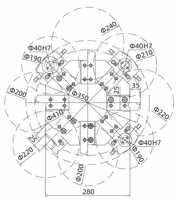 Взаимодействие оснасток 8-ми позиционной револьверной головки токарного станка с ЧПУ IRT-T5.1-100Q